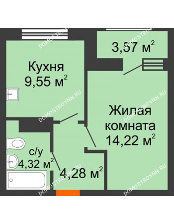 1 комнатная квартира 34,16 м² - ЖД по ул. Сухопутная