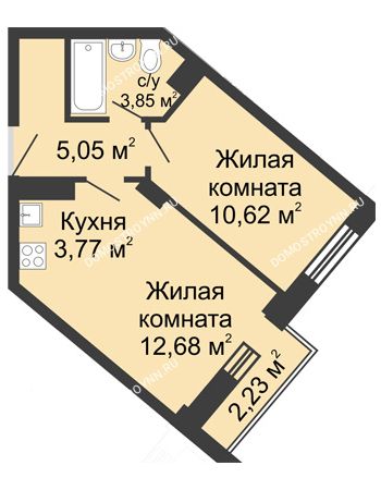 2 комнатная квартира 36,63 м² - ЖК Каскад на Волжской