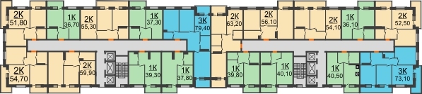 Планировка 2 этажа в доме Литер 2.1 в ЖК Отражение