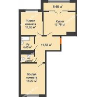 2 комнатная квартира 69,37 м² в ЖК Сердце, дом № 1 - планировка