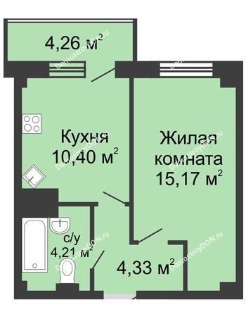 1 комнатная квартира 38,37 м² - ЖК Парк Островского