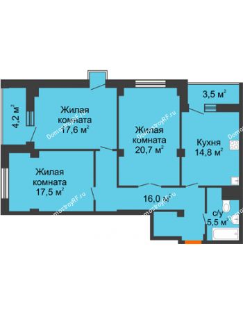 3 комнатная квартира 96,3 м² - ЖК Вершина