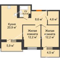 2 комнатная квартира 66,7 м² в ЖК Отражение, дом Литер 2.2 - планировка