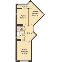 2 комнатная квартира 66,3 м² в ЖК Сердце, дом № 1 - планировка