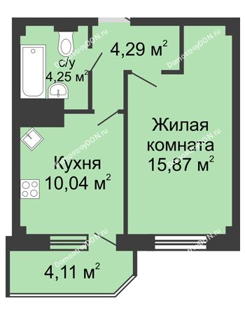 1 комнатная квартира 38,56 м² - ЖК Парк Островского