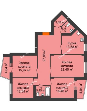 4 комнатная квартира 123,6 м² в Микpopaйoн  Преображенский, дом № 5