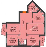 4 комнатная квартира 123,6 м² в Микpopaйoн  Преображенский, дом № 5 - планировка