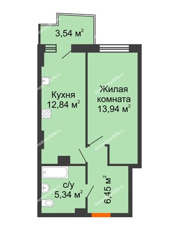 1 комнатная квартира 39,2 м² в ЖК Город у реки, дом Литер 7