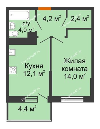 1 комнатная квартира 36,7 м² в ЖК Отражение, дом Литер 1.2