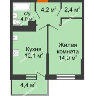 1 комнатная квартира 38 м² в ЖК Отражение, дом Литер 2.2 - планировка