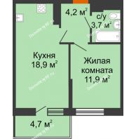 1 комнатная квартира 38,7 м² в ЖК Отражение, дом Литер 1.2 - планировка