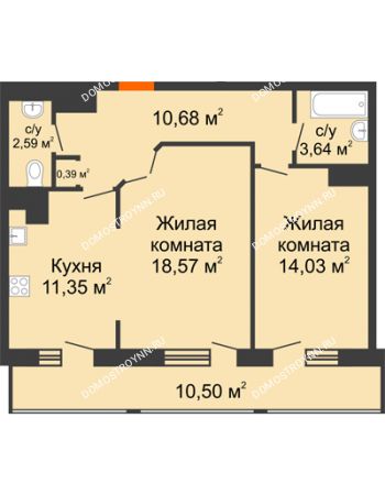 2 комнатная квартира 71,75 м² в ЖК Покровский, дом № 1
