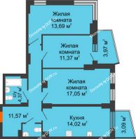 3 комнатная квартира 76,3 м² в ЖК Город у реки, дом Литер 7 - планировка