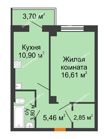 1 комнатная квартира 40,73 м² в ЖК Сокол на Оганова, дом Литер 1