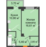 1 комнатная квартира 40,73 м² в ЖК Сокол на Оганова, дом Литер 1 - планировка