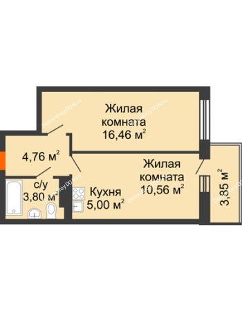 2 комнатная квартира 41,73 м² в ЖК Сокол на Оганова, дом Литер 4