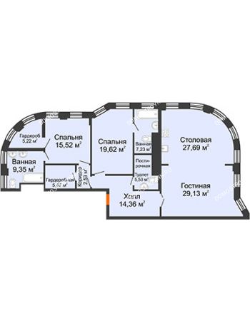 3 комнатная квартира 144,8 м² в ЖК Плотничный, дом № 2