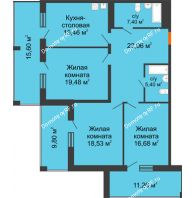 3 комнатная квартира 124,87 м² в ЖК Кристалл, дом Корпус 1 - планировка