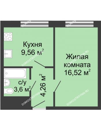 1 комнатная квартира 33,9 м² - ЖК Алый Парус