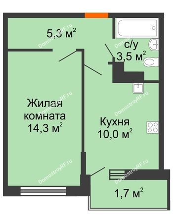 1 комнатная квартира 34,4 м² - ЖК Акварели-3
