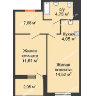2 комнатная квартира 44,06 м² в ЖК Оникс, дом Литер 4 - планировка