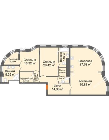 3 комнатная квартира 147,89 м² в ЖК Плотничный, дом № 1