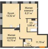 3 комнатная квартира 49,88 м² в ЖК Сердце Сибири, дом Квартал Геологов, ГП-2 - планировка