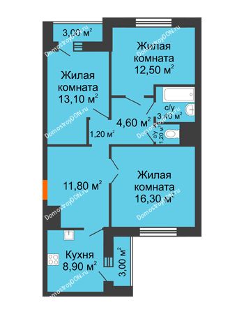 3 комнатная квартира 76,3 м² в ЖК Левенцовка парк, дом Корпус 8-4