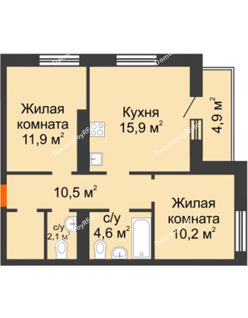 2 комнатная квартира 59,3 м² в Микрорайон Видный	, дом 5 очередь ГП-18
