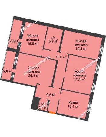 4 комнатная квартира 134,1 м² - ЖД по ул. Варварская