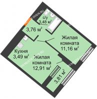 1 комнатная квартира 36,71 м² в ЖК Дом на Набережной, дом № 1 - планировка