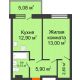 1 комнатная квартира 43,88 м² в ЖК Гвардейский 3.0, дом Секция 2 - планировка