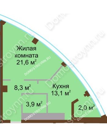1 комнатная квартира 48,9 м² в ЖК Монолит, дом № 89, корп. 1, 2