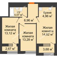 2 комнатная квартира 61,39 м² в ЖК Дом на Набережной, дом № 1 - планировка