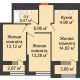 2 комнатная квартира 61,39 м² в ЖК Дом на Набережной, дом № 1 - планировка