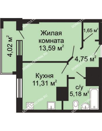 1 комнатная квартира 38,49 м² - ЖК Гелиос