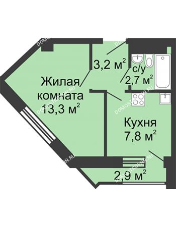 1 комнатная квартира 27 м² - ЖД по ул. Сазанова