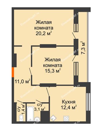 2 комнатная квартира 70,7 м² - ЖК Космолет