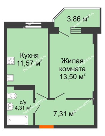 1 комнатная квартира 38 м² в ЖК Свобода, дом №2