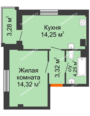 1 комнатная квартира 37,12 м² в Жилой район Берендей, дом № 14