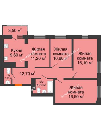 4 комнатная квартира 84,5 м² в ЖК На Высоте, дом 2 этап