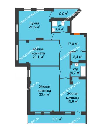 3 комнатная квартира 130,5 м² в ЖК Премиум, дом № 2