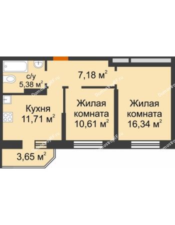 2 комнатная квартира 53,05 м² в ЖК Светлоград, дом Литер 15