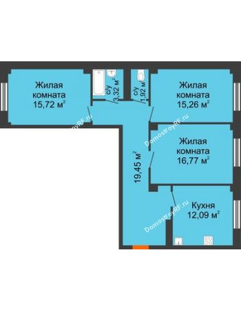 3 комнатная квартира 85,1 м² в ЖК Ясный, дом № 10