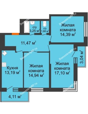 3 комнатная квартира 78,1 м² - ЖК Время