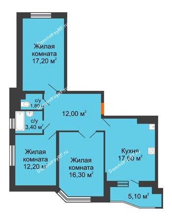 3 комнатная квартира 65,9 м² в ЖК Перспектива, дом Литер 3.5