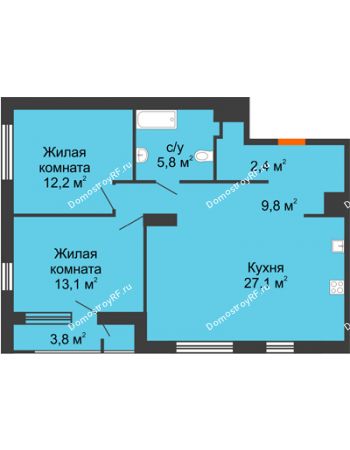 2 комнатная квартира 70,4 м² - Жилой дом Фамилия