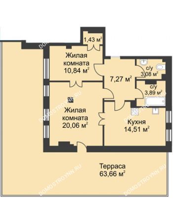 2 комнатная квартира 82 м² в ЖК Премиум, дом №1