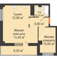 2 комнатная квартира 51,8 м², ЖК Вершина - планировка