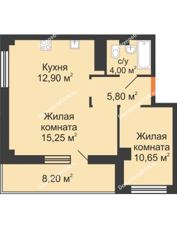 2 комнатная квартира 51,8 м² - ЖК Вершина
